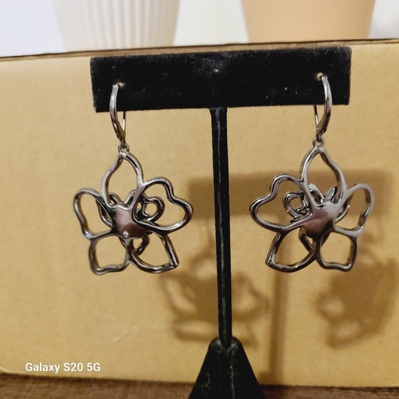 Unbranded Silver Tone Flower Dangle Earrings Rhinestone Sparkle Women Jewelry - Picture 3 of 4